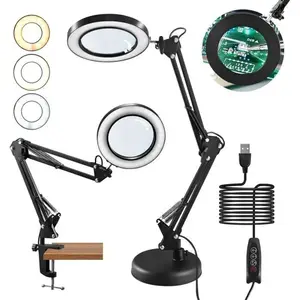 Lighted Magnifying Glass, 10X Magnifying Glass with Light, Dimmable Magnifier with Lamp, Adjustable 10 Level Brightness and 3 Color Mode Desk Lamp with Clamp for Craft Painting Workbench