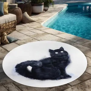 360 stand Furry Soft Fluffy 5x5 ft Round Area Rug - Black Watercolor Cat Animal Motif, Artistic Look Home Decor Rug for Indoor-Outdoor Use, C1COAR551VST8, Furry Soft Rugs, Home Decor Rugs
