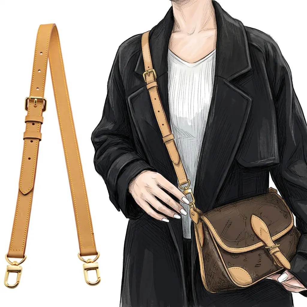 Vachetta Leather Replacement Strap Adjustable Crossbody Shoulder Strap For Handbags, 0.6" Wide, 39.4–47.25", Honey Patina, Bag Strap Extender Compatible With Speedy Style Bags
