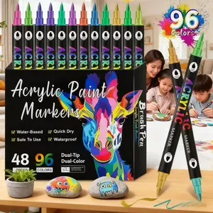 Acrylic Paint Markers - 24/72/96 Dual Brush MarkerPen Set,Artist Fine Tip Markers For Kids Adultcoloring books Note Taking,Card Writing,Ston Graffiti,DlYCrafts,Drawing Art School Supplies Kit,Chrismas Gifts Egg Decorating got ideal markers  for  coloring