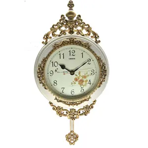 White and Gold Wall Clock with Pendulum Vintage Antique Inspired
