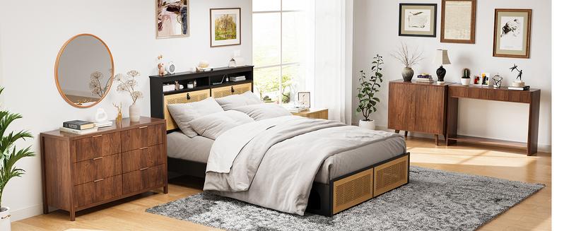 Giratree 2 Piece Mid-Century Modern Nightstand Set, Farmhouse Bedroom Nightstand, Small Side Table with Storage, Recessed Cabinet Wood Nightstand