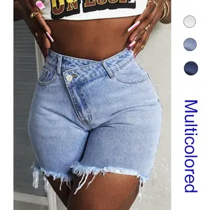 Women's Fashionable Denim Shorts Summer High Waisted Dressy Irregular Botton Short Jeans