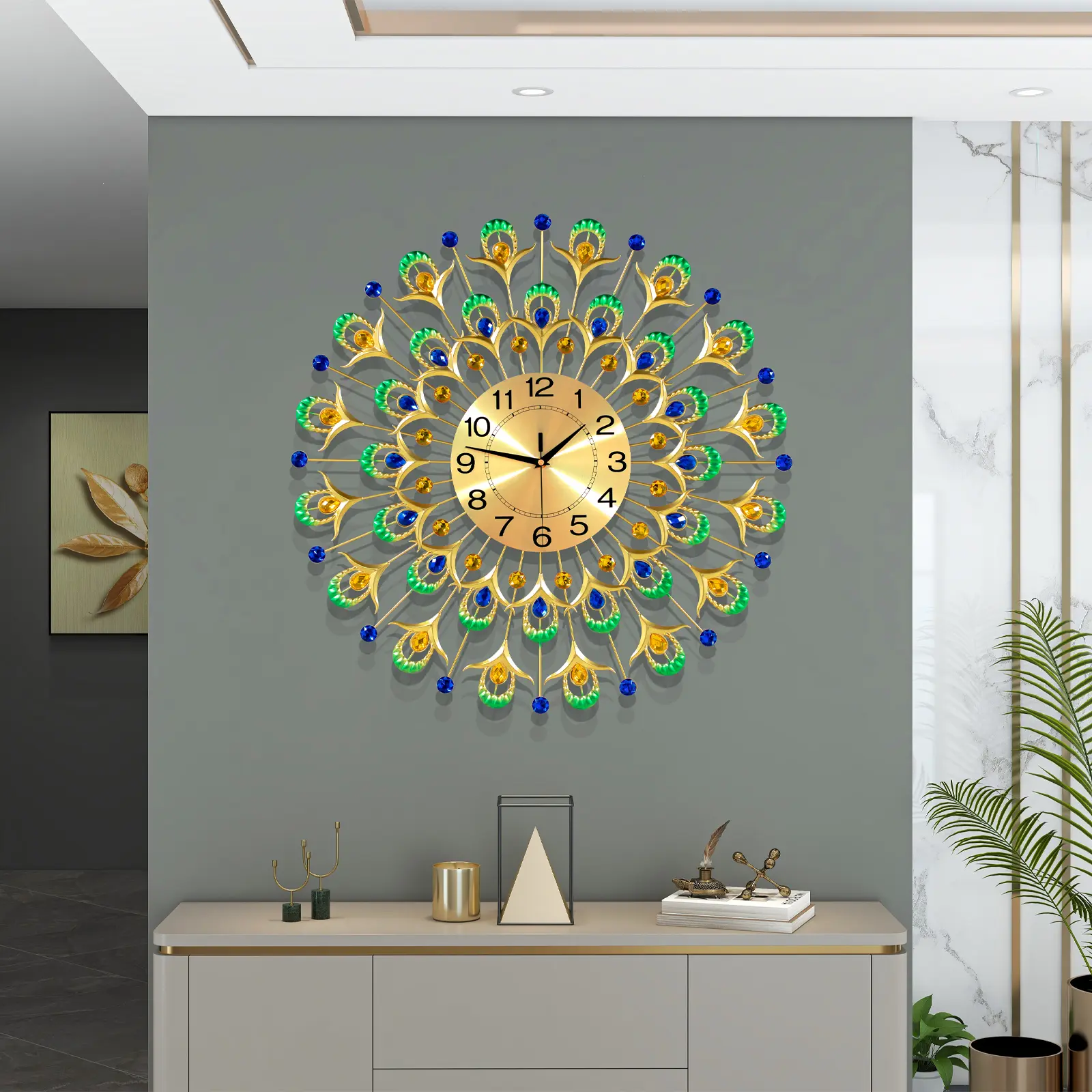 Wall Clocks for Living Room Decor Large Wall Clock Battery Operated 24" Silent Non-Ticking for Kitchen,Home,Office,Bedroom,Office Indoor Crystal Round Wall Decoration
