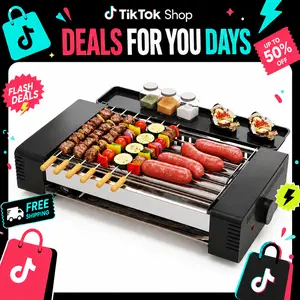 TMWINGS Electric 2-in-1 Indoor Electric Grill, Hot Dog Roller Grill, Smokeless BBQ Gril, Sausages, Brats, Kebabs, Skewers & Breakfast Links, Portable Countertop Barbecue Cooker for Home Kitchen, Family Parties & Game Day tiktokshops