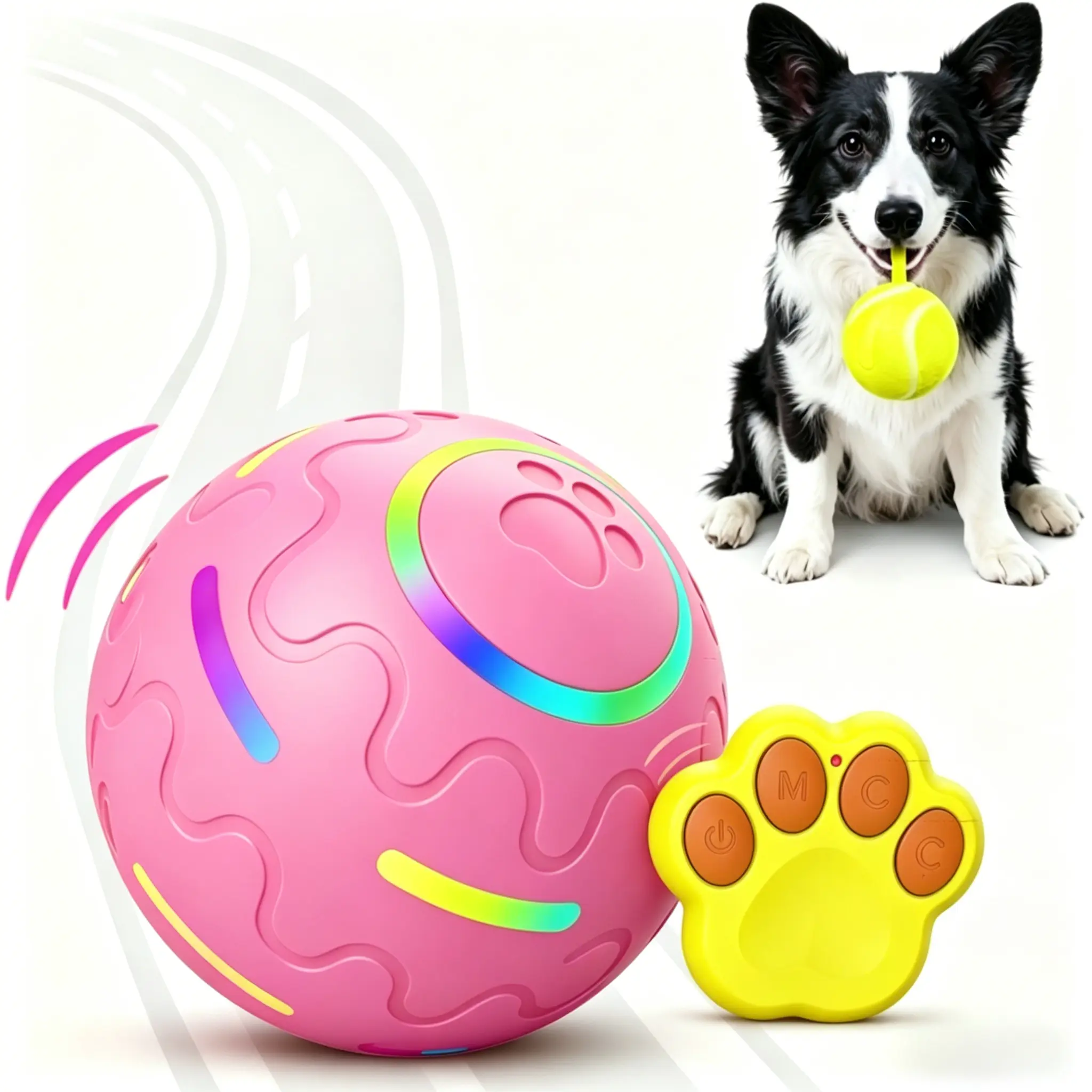 Interactive Dog Ball Toy [Newly Upgraded] - Durable E-TPU, Motion-Activated Automatic Rolling, Bite-Resistant, Colorful RGB Light, Comfortable Touch, Crazy Fast Mode, Easy Operation & No Pairing Required, USB Rechargeable for Small to Large Dogs