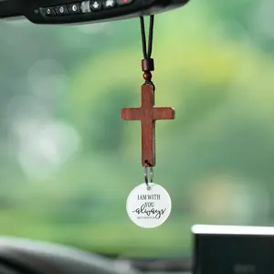 Bible Verse Car Rearview Hanging Cross Ornament - "I Am With You Always"  Accessories for Car Rearview Mirror Decorative  Holiday Birthday  Parents  Friends Gift  Decoration Vehicle