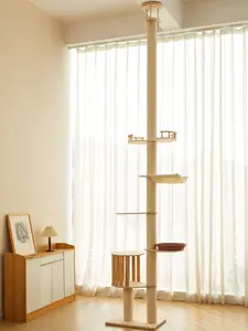 ZZWHOM Ceiling-to-Floor Adjustable Cat Tree (102-118”) – 5-Tier Hemp Scratching Post & Activity Center with Perches