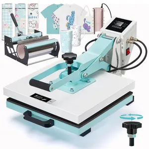 AMERLIFE 2-in-1 15x15 Heat Press, Industrial-Quality Digital Sublimation Heat Press Machine for T-Shirts, Mugs, 30oz Mug Press, Sewing Rulers, Blue