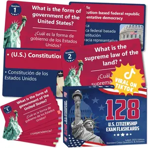 US Citizenship Flash Cards 2026, 128 USCIS Civics Test Questions and Answers, Bilingual English and Spanish Study Guide, Tarjetas de Ciudadania 2026, Preguntas para La Ciudadania 2026