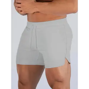 Men's Solid Shorts With Pockets Casual Elastic Waist Drawstring For Summer Fabric Menswear Khaki Polyester Regular Fit