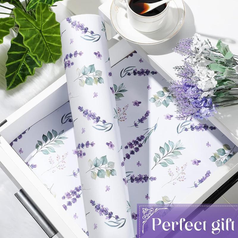 Geelin 24 Sheets Scented Drawer Liners for Dresser Non Adhesive Drawer Paper Sheets Fragrant Paper Liner for Shelf Closet Dresser Home Bedroom(Lavender Style)