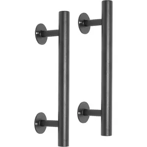 12'' Black Iron Gate Handles and Pulls Pack of 2, Garage Door Handle, Outdoor Sheds Fence Barn Door Handle, Exterior Cabinets Closet Gate Pulls
