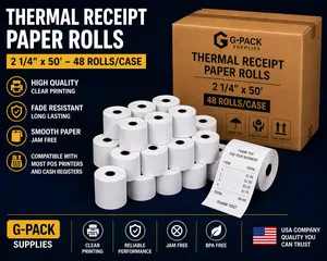 Thermal Receipt Paper Rolls 2 1/4" x 50' – 48 Rolls/Case – POS Credit Card Terminal Paper BPA-Free