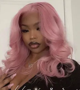 Phyoung Hair Glueless Pre Plucked Light Pink Lace Front Wig Long Curly Heat Resistant Synthetic Fiber Hair for Women