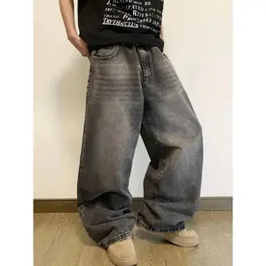 Men’s hip-hop loose jeans, casual wide-leg pants, retro skateboard jeans, street style, suitable for all seasons, versatile