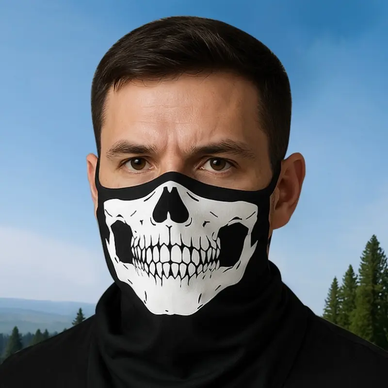 Skull Print Ice Silk Face Mask, Breathable Ear-Hanging Cycling Neck Gaiter, Cycling Face Cover, Summer Thin Quick-Dry Sports Scarf for Men & Women, Unisex, Athletic Face Masks