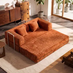 78.7-inch Sleeper Sofa Bed Couch multi-functional sofa bed,  corduroy fabric,for families with children and apartment living rooms, Rust Red