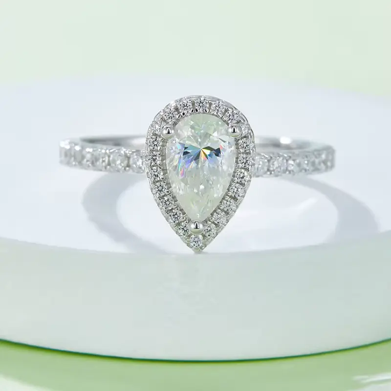 Genuine 925 Sterling Silver 1CT Pear Cut Moissanite Halo Ring (Size 5-9)