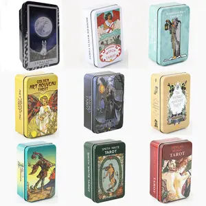Quality Tarot cards in Metal Tin Box 10cm*6cm board games gold green-plated Edge 78 cards with paper manual