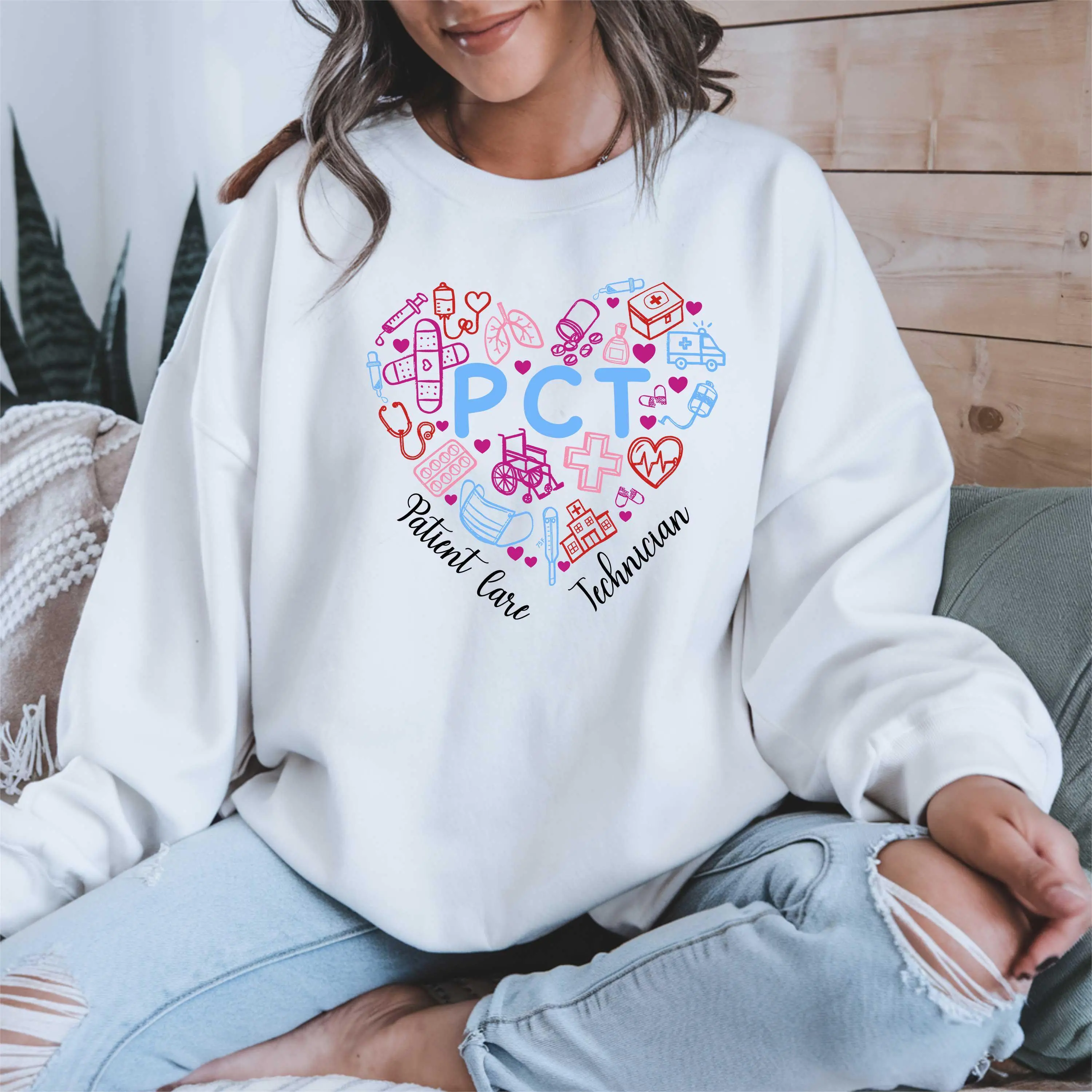 PCT Nurse T-Shirt / Sweatshirt ,  PCT Nurse Shirt Short Sleeve , Medical Assistant sweatshirt , Patient Care Technician Tshirt , Pct t shirt Cotton Fabric