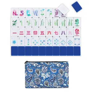 Sweet Jojo Designs Mahjong Tile Set Cute, Pretty Mah Jongg Sets American, 160 1.25in. Engraved 4 Layer Acrylic Mojang Tile Game Set, Beautiful Mahjong Accessories and Gifts Travel Bag (Luxury Blue)