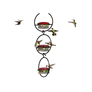 Hanging Hummingbird Feeder, 3 Counts/set Metal Bottle Hummingbird Feeder with Round Metal Frame & Perch, Bird Feeding Tool, Bird Feeding Station for Outdoor Garden Yard