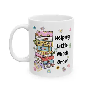 Stack of Books with Flowers Mug | Reading Teacher Appreciation Ceramic Mug. Gifts for Teachers. Teacher Mug