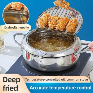 Stainless Steel Deep Fry Pot with Temperature Control & Oil Drip Rack, 1 Count Multifunctional Frying