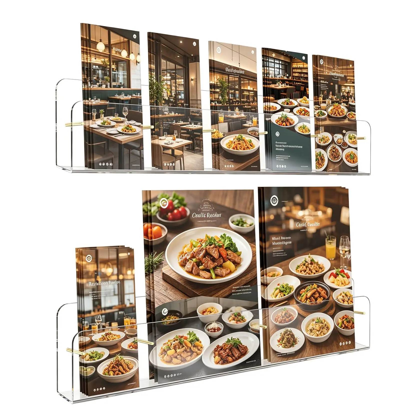Modern Rounded Edge Acrylic Wall Mount Brochure and Magazine Holder, Adjustable Slot with Magnetic Brass Bolts Dual Install for Office School Cafe Clinic, 2PCS