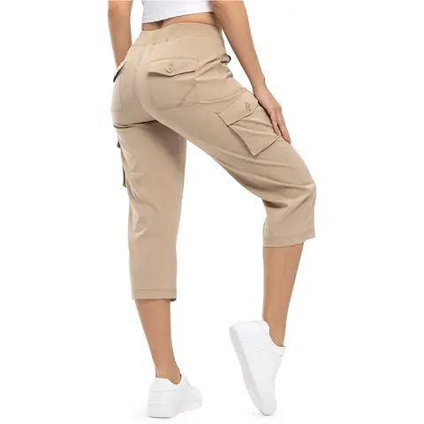 TBMPOY Women's Plus Size Cargo Capri Pants - Loose-Fitting Normal Type Utility Bottoms with 6 Pockets, Lightweight Quick Dry, Easy Movement, Machine Washable for Casual Outdoor Hiking