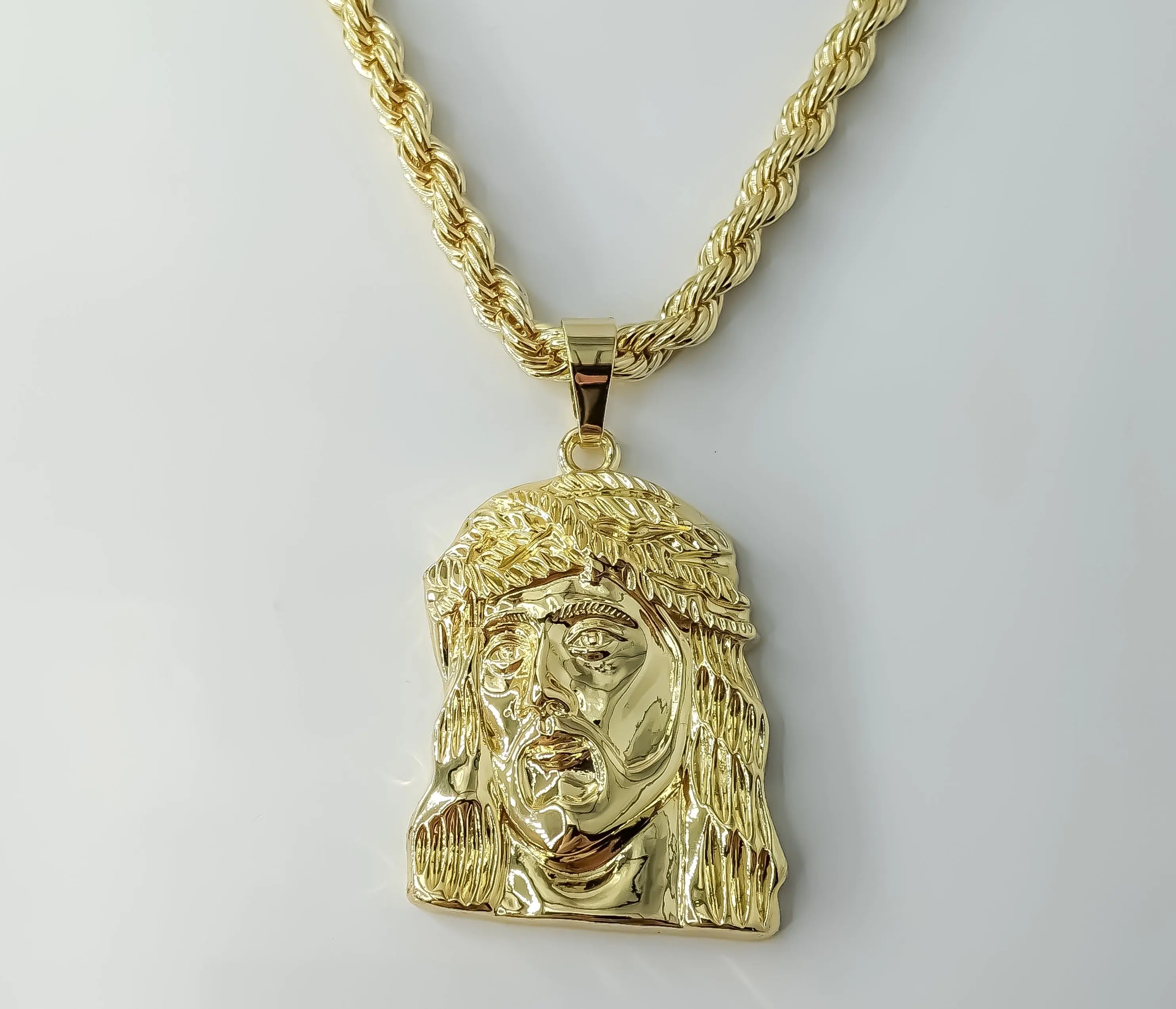 Plated Jesus 6mm Rope/Braided Chain Necklace