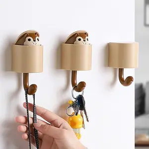 Kitchen and bathroom wall-mounted plastic hooks without punching holes, cartoon animal wall-mounted storage hooks