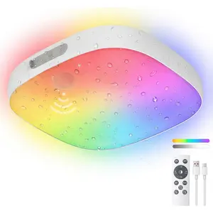 Shower Light IP65 , Motion Sensor Ceiling Light, Rechargeable Closet Light with 10000mAh  & Remote,18 RGB Colors LED Bathroom Shower Lamp for Inside Shower