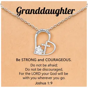 Cross Heart Pendant Necklace for Girls, First Communion Gifts for Daughter Granddaughter Teens