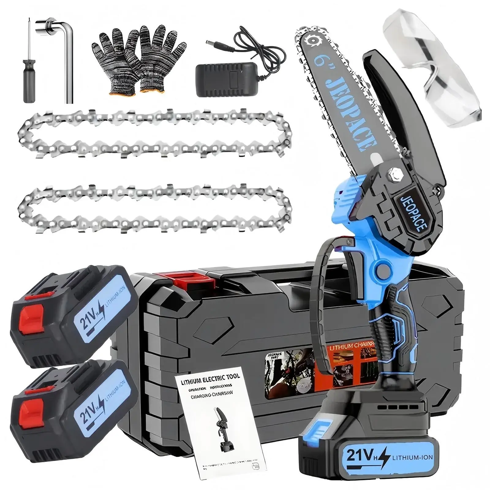 Portable 6-inch brushless mini chainsaw, equipped with 2 replaceable batteries, featuring an automatic lubrication system, a built-in safety guard, suitable for wood cutting, pruning, gardening and camping. Perfect for the elderly and women.garden pruning