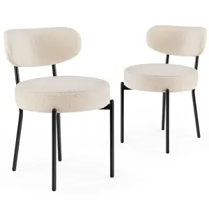 Sweet Furniture F Dining Chairs Set of 2, Boucle Upholstered Kitchen Chairs with Curved Backrest & Metal Legs, Mid Century Modern Round Dining Room Chairs for Vanity, Living Room