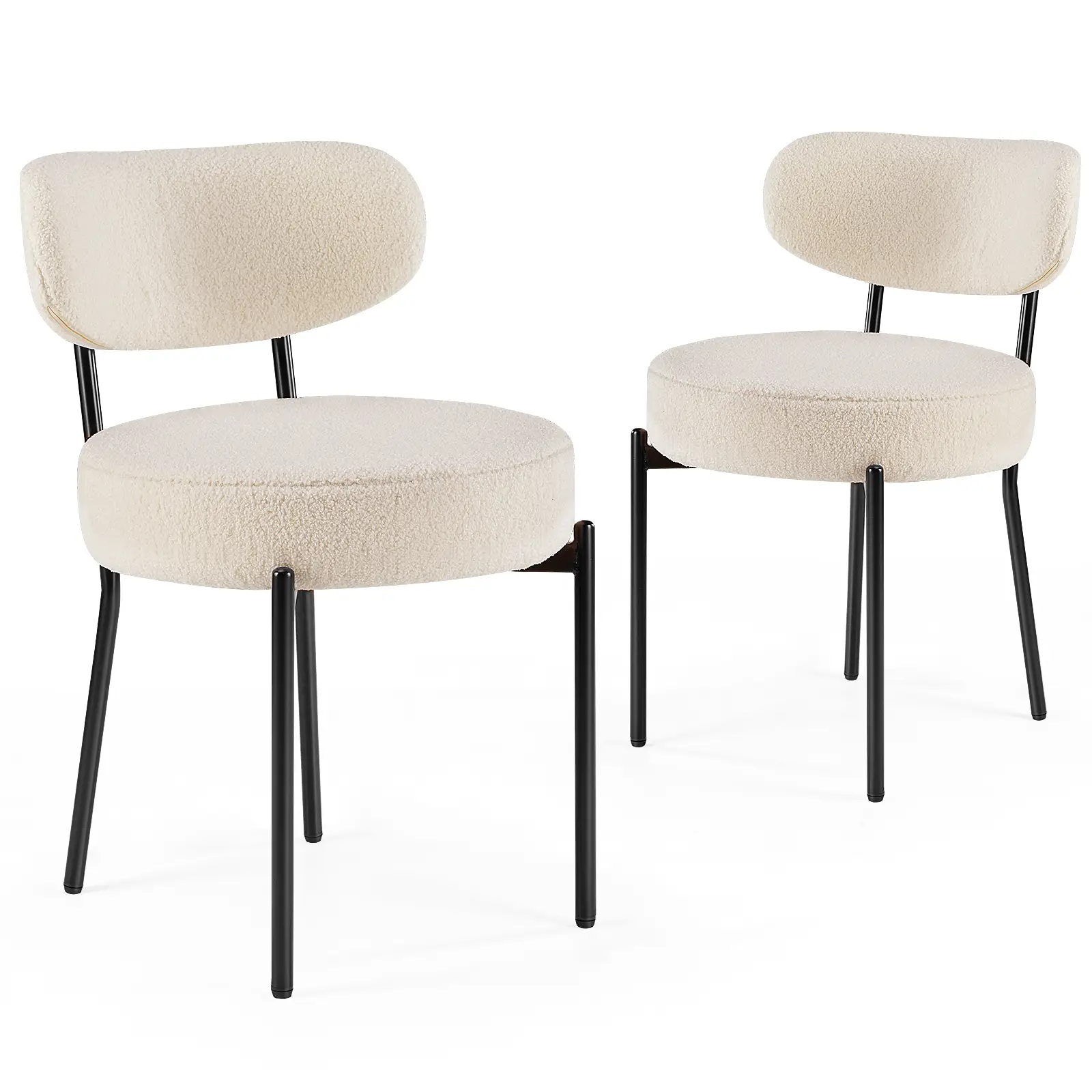 Sweet Furniture F Dining Chairs Set of 2, Boucle Upholstered Kitchen Chairs with Curved Backrest & Metal Legs, Mid Century Modern Round Dining Room Ch