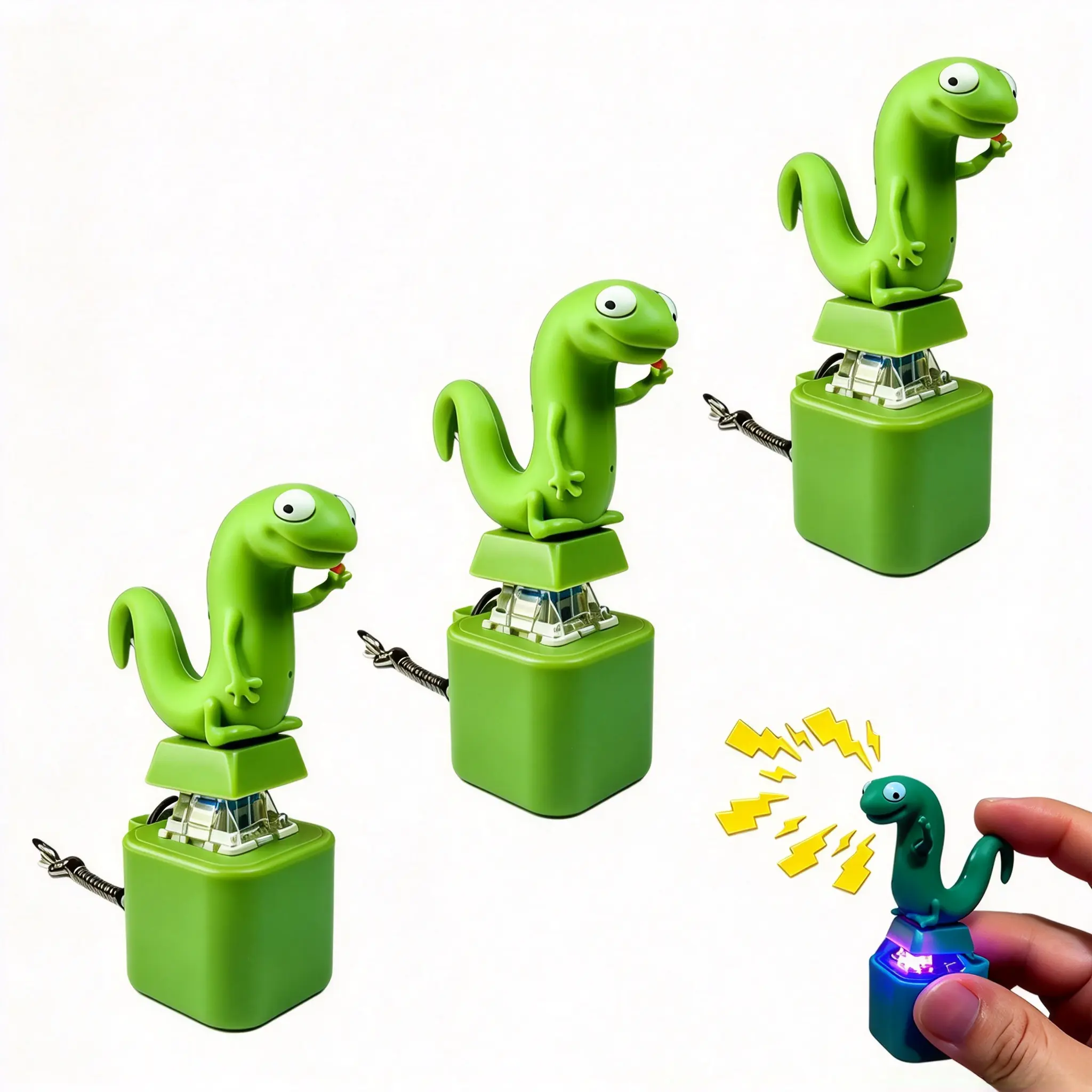 Lizard Button Keychain Rechargeable Animal Keychains with Sound and Colorful Lights Portable Rechargeable Sound Keychain for Kids and Adults