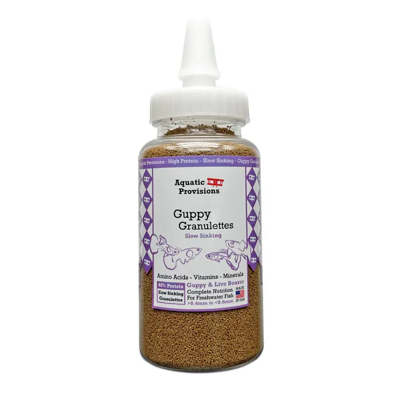 Guppy Granulettes, Slow Sinking Fish Food Granules for Guppies, Made for Freshwater Live Bearers - High Protein - Made in USA