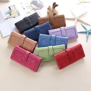 2026 New Retro Soft Leather Patchwork Long Ladies' Wallet - Simple Solid Color, Portable, Multi-Function Buckle Handbag for Camping & Hiking