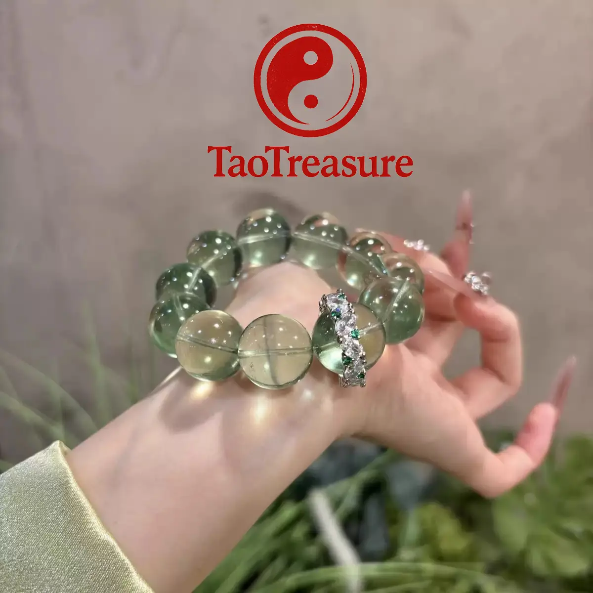 TaoTreasure Mint Apple Green Crystal Bracelet Wood Element Minimal Luxury Design for Adults Elegant Vibrant Design with Large Crystal Beads and Sparkling Accent Rings