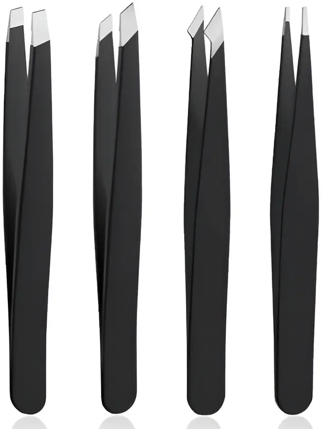 4 PCS Stainless Steel Tweezers Set Black | Precision Tweezers for Ingrown Hair, Facial Hair, Splinter, Blackhead and Tick Remover