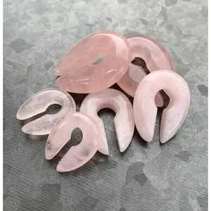 PAIR of Beautiful Rose Quartz Stone Keyhole Hanger Ear Weight Plugs/Tunnels - Gauge 2g (6.5mm) thru 00g (10mm)