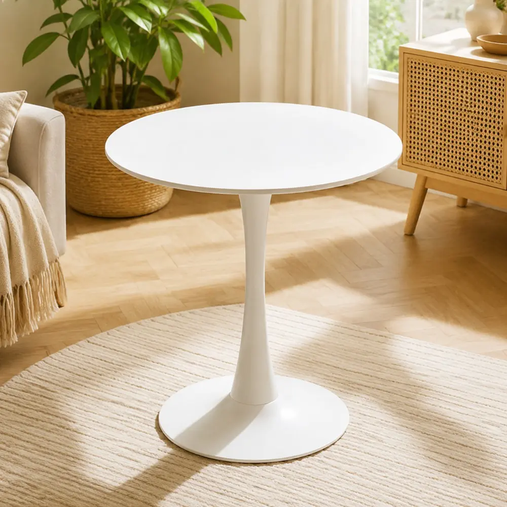 Littleox White Round Table, Modern Dining Table, MDF Top and Steel Base Tulip Round Kitchen Table, Mid Century Coffee Table for Living Room 24 Inch, Oval Dining Table