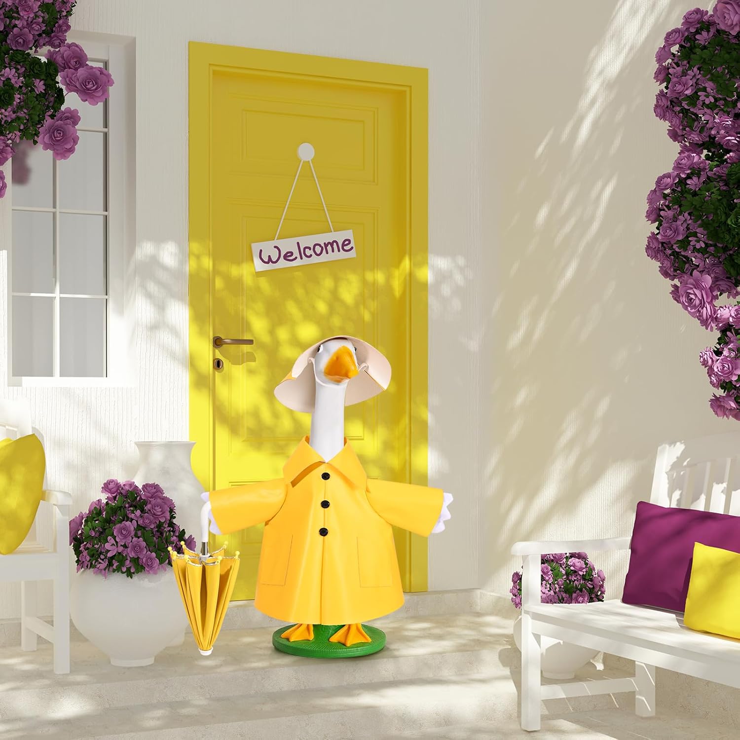 23Inch Porch Goose Raincoat Outfits – Summer Lawn Goose Clothes, Courtyard Goose Costumes, Home Decor & Housewarming Gift, Statue Patio Garden Decoration