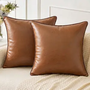 Leather Throw Pillow Covers,Waterproof Pet Friendly  Scratch-resistant Set of 2 Luxury Modern Pillowcases Solid Decorative Square Cushion Cases for Bedroom Living Room Couch Bed Sofa Home Goods