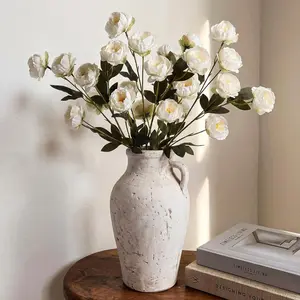 6 Pcs 32" Large White Artificial Peonies Stems Flowers, Real Look Faux Silk Peony Bouquet 42 Total for Vase Filler, Farmhouse Rustic Neutral Home Decor, Wedding Centerpieces