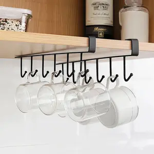 Mug Hooks, Adjustable Hangable Multiple Hooks/Each Piece for Cups Kitchen Utensils Keys Storage, Nail Free Coffee Cups Holder for 0.8 inch Thickness Cabinet Shelf or Less, Storage Accessories