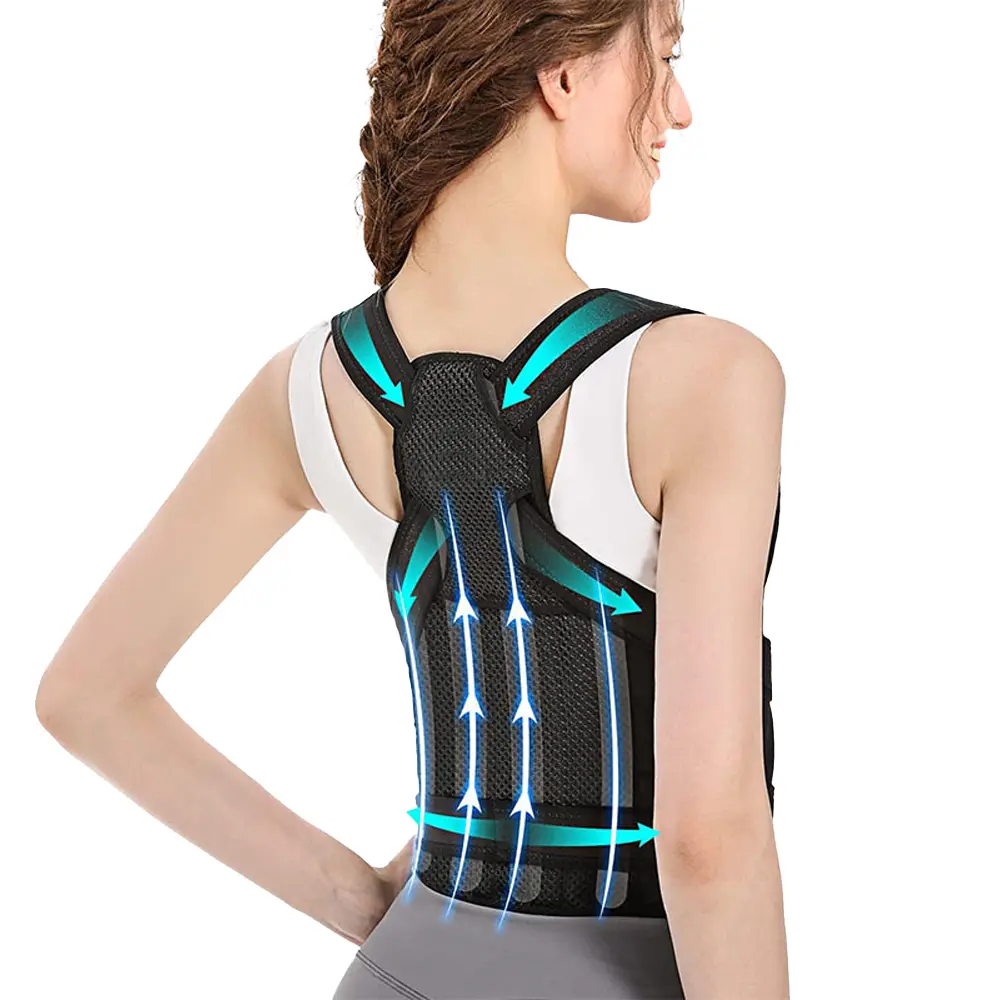 AULEXMED Adjustable Posture Corrector - Lightweight Breathable Mesh Fabric Upper Back Brace with 4 Light Alu Support Aluminum Bars, Custom Fit Straps, Ergonomic Back Saver for Men [Walk & Travel Ready] [DealsForYouDays]